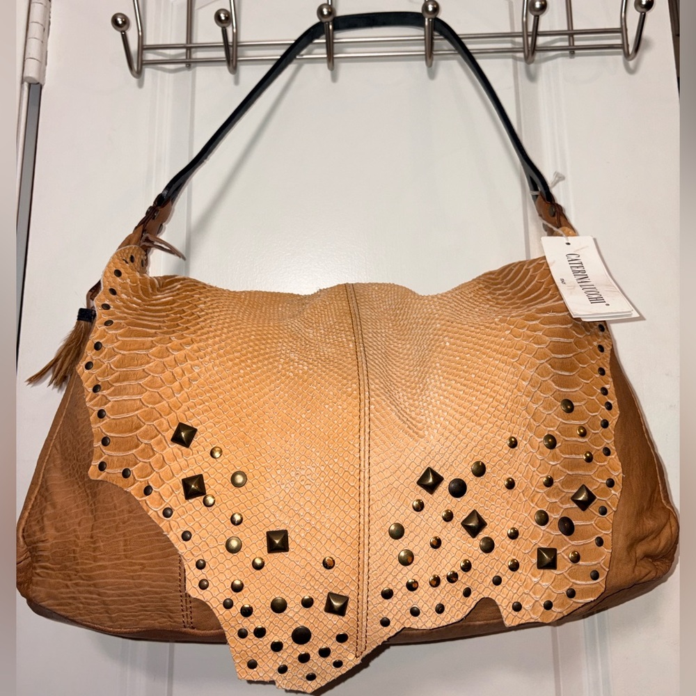 NWT Caterina Lucchi Large Studded Leather Hobo - Moro/Beige - Italy - Picture 5 of 16